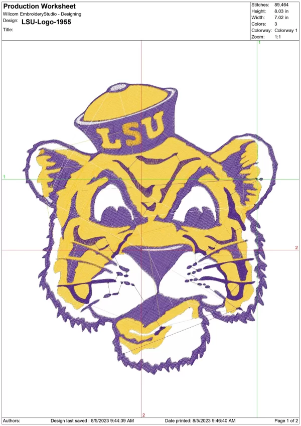 LSU Fighting Tigers 1955 embroidery design