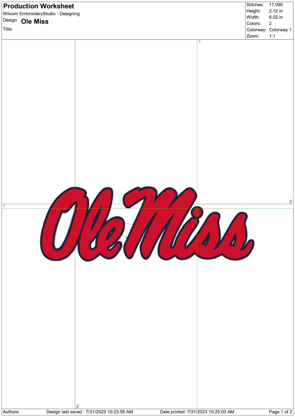 Ole Miss logo embroidery design