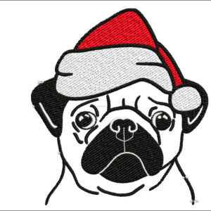 Pug Christmas Hat Embroidery File