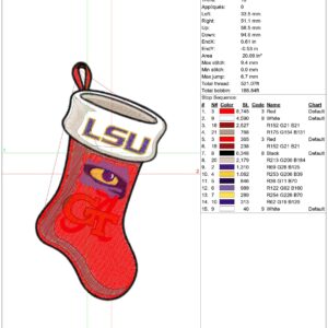 LSU Fighting Tigers Christmas Sock embroidery design