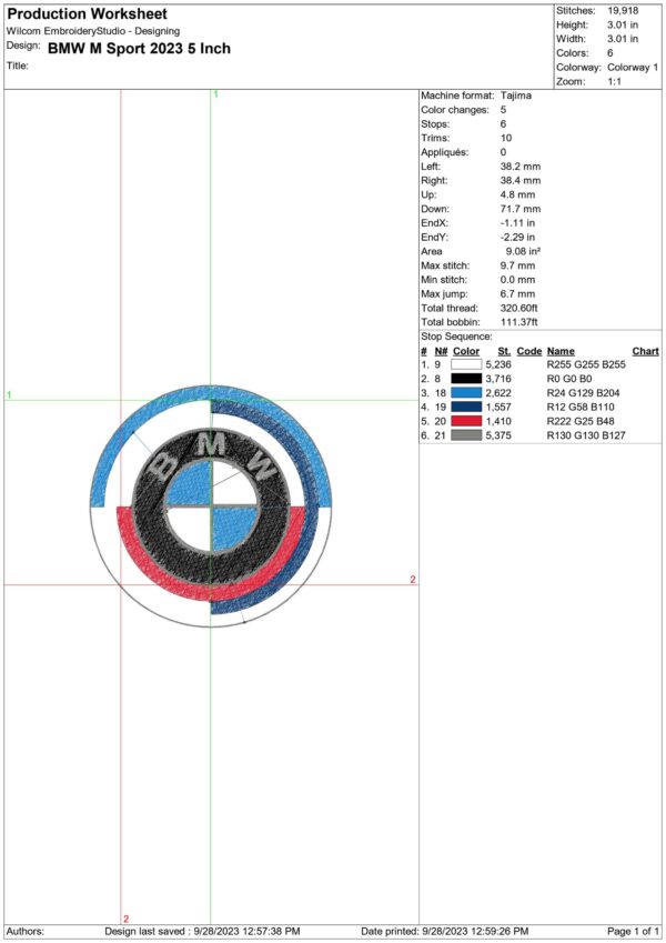 BMW M Sport Small Car Logo embroidery design