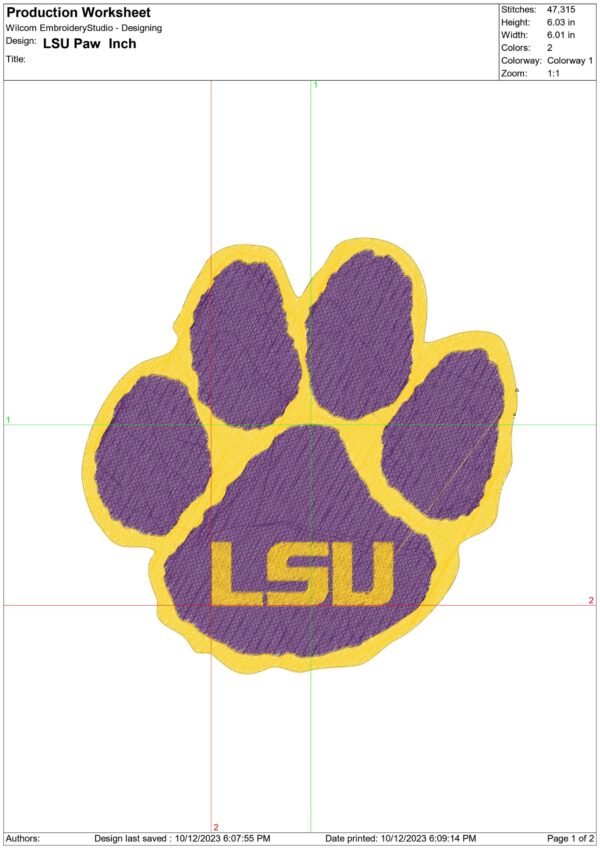 LSU Fighting Tigers Paws embroidery design