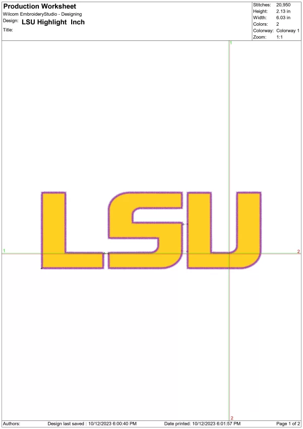 LSU Highlight embroidery design