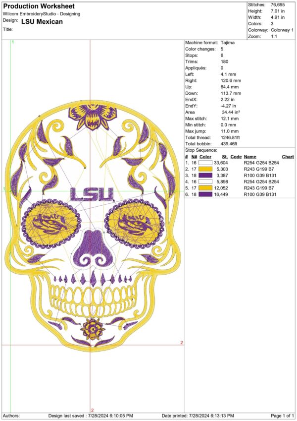 LSU Fighting Tigers Mexican embroidery design